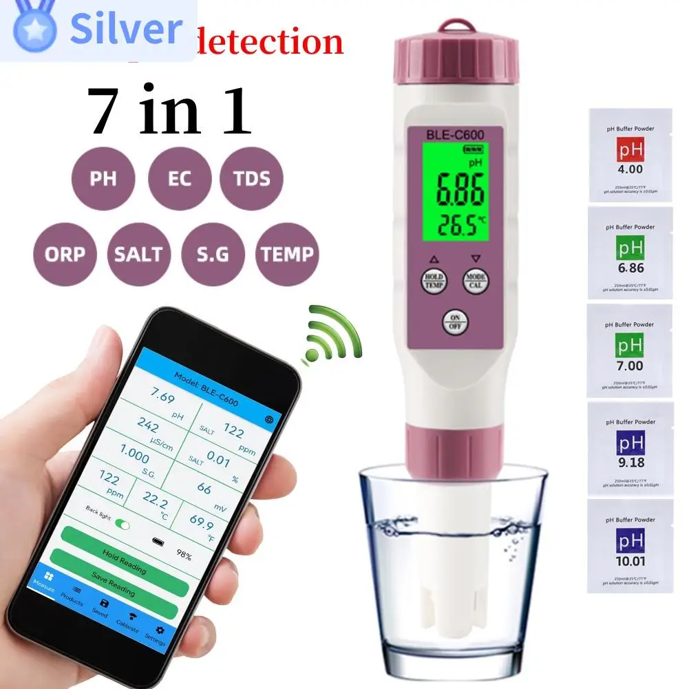 Marine Aquarium Water Analyzer - 7 in 1 PH Meter Temp